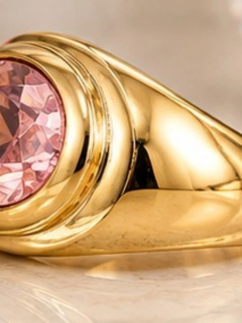 Vintage 1993 Pink AAA+ CZ Gold Plated East West Statement Ring Size 7.5